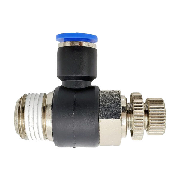 REGULADOR DE FLUJO A 90° TUBO-HILO (MACHO) – METER-OUT CONTROL